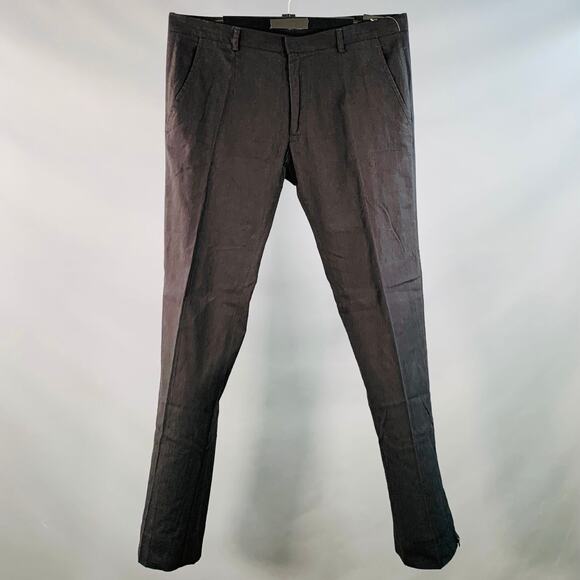 NICOLO CESCHI BERRINI Size 32 Black Linen Cotton Flat Front Casual Pants - Picture 1 of 4
